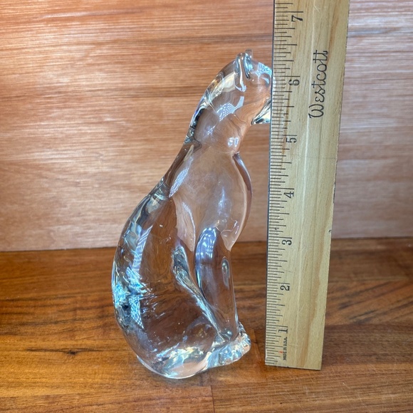 Crystal Clear Cat Figurine Art Glass 6.25” x 3”Sitting Regal Cat Sphinx Like - Picture 7 of 8